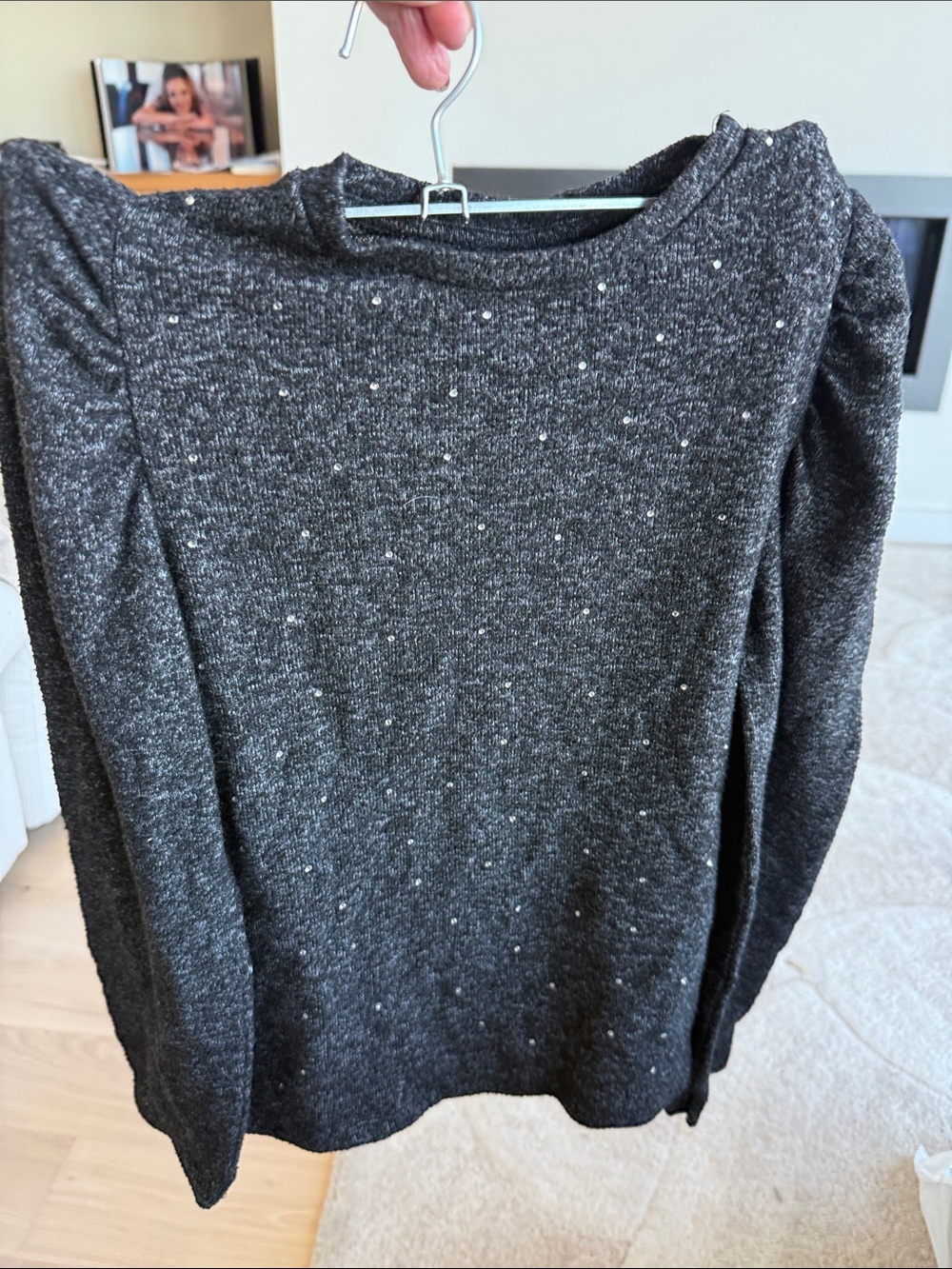 Zara Dark Gray Knit Top with Sparkle Details